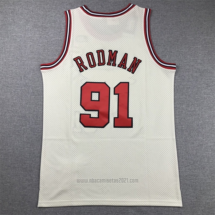 Camiseta Chicago Bulls Dennis Rodman #91 Mitchell & Ness Chainstitch Crema